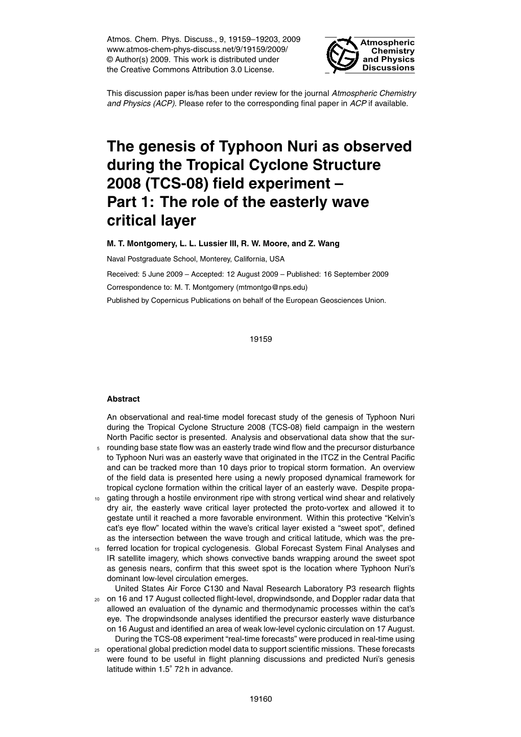 The Genesis of Typhoon Nuri As Observed During the Tropical Cyclone Structure 2008 (TCS-08) ﬁeld Experiment – Part 1: the Role of the Easterly Wave Critical Layer