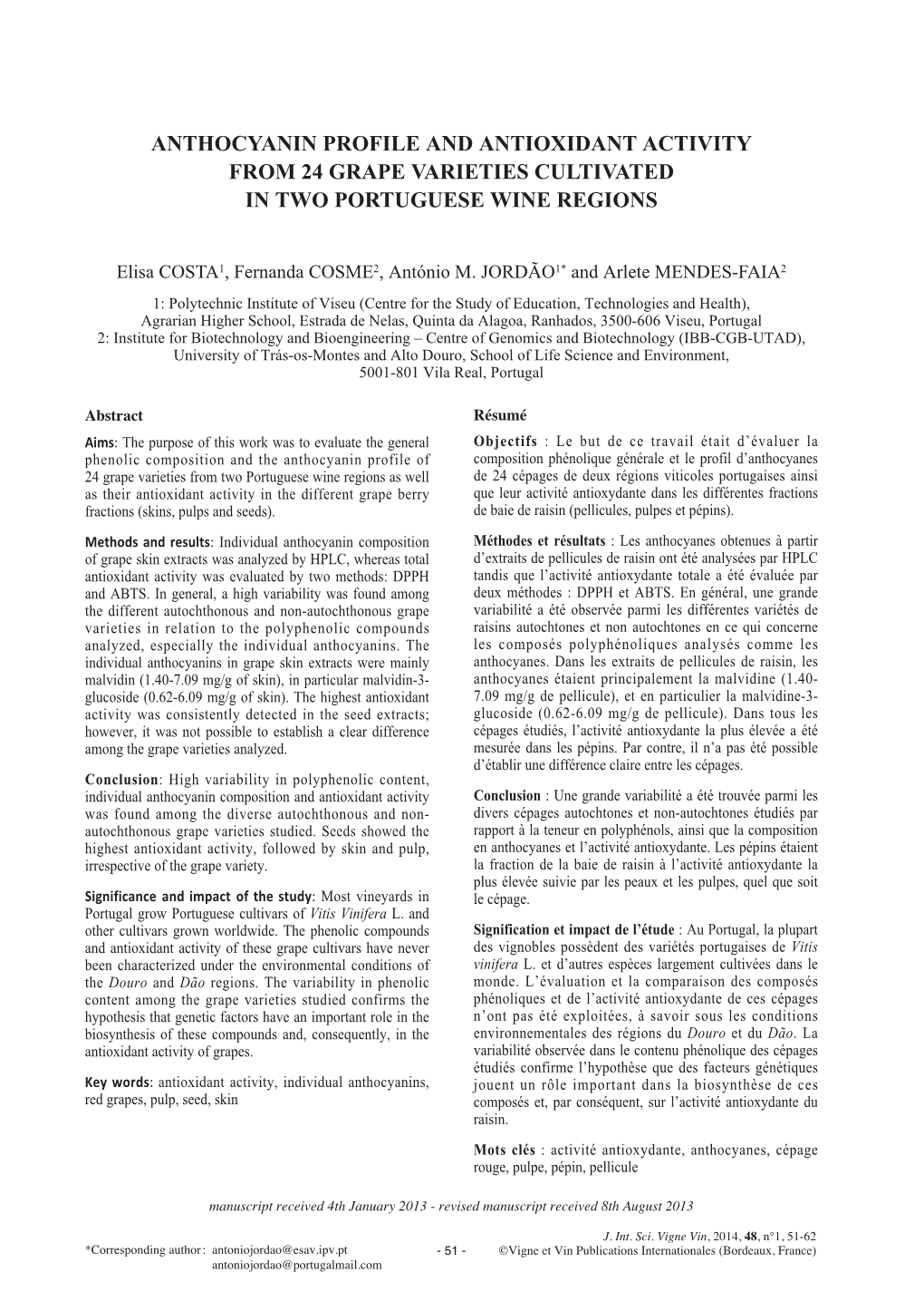 Anthocyanin Profile and Antioxidant Activity from 24 Grape Varieties Cultivated in Two Portuguese Wine Regions