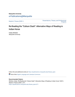 Re-Reading the “Culture Clash”: Alternative Ways of Reading in Indian Horse