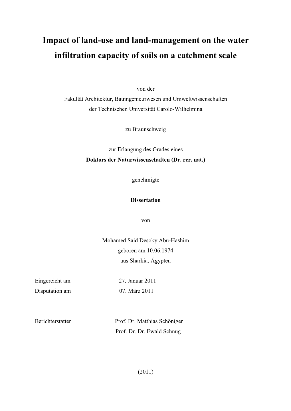 Impact of Land-Use and Land-Management on Soil Infiltration