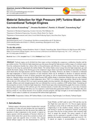 (HP) Turbine Blade of Conventional Turbojet Engines