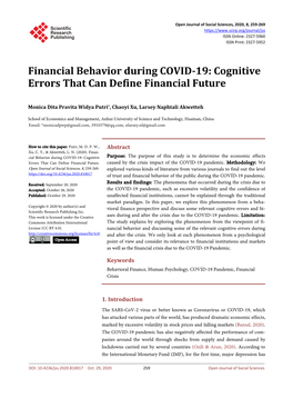 Financial Behavior During COVID-19: Cognitive Errors That Can Define Financial Future