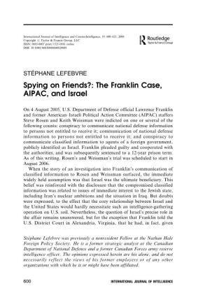 Spying on Friends?: the Franklin Case, AIPAC, and Israel