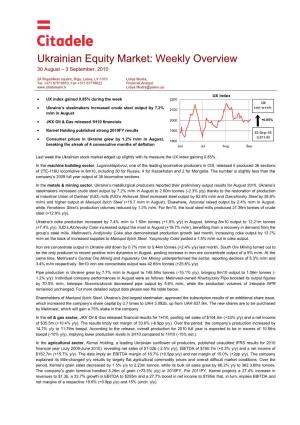 Ukrainian Equity Market: Weekly Overview 30 August – 3 September, 2010