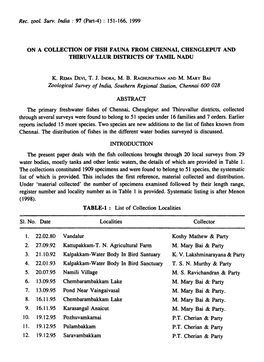 ON a COLLECTION of FISH FAUNA from CHENNAI, CHENGLEPUT and Tmruvallur DISTRICTS of TAMIL NADU