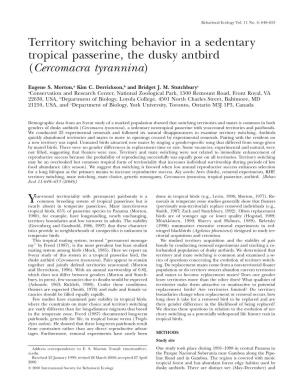 Territory Switching Behavior in a Sedentary Tropical Passerine, the Dusky Antbird (Cercomacra Tyrannina)