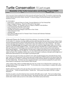 Turtle Conservation Vietnam Newsletter of the Turtle Conservation and Ecology Project (TCEP) Volume I Issue 2 December 31, 2000