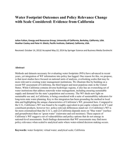 Water Footprint Outcomes and Policy Relevance Change with Scale Considered: Evidence from California