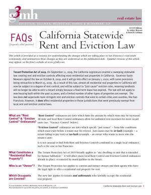 California Statewide Rent and Eviction Law 1 Any Reproduction Or Use of This Document, Its Content, Or Its Format Is Prohibited