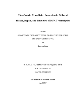 DNA-Protein Cross-Links: Formation in Cells and Tissues, Repair, And
