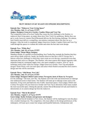 HGTV Design Star Season Six Episode Descriptions