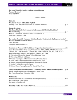 REVIEW of DISABILITY STUDIES: an INTERNATIONAL JOURNAL Issue 1