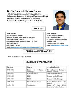 Dr. Sai Sampath Kumar Natuva D.N.B (Paed), D.M (Neuro),FRCP (Glasg), FIMSA