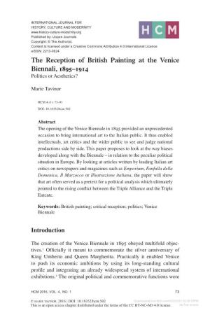The Reception of British Painting at the Venice Biennali, 1895–1914 Politics Or Aesthetics?