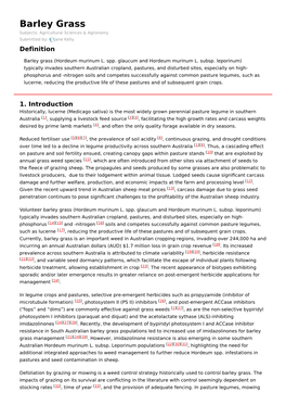 Barley Grass Subjects: Agricultural Sciences & Agronomy Submitted By: Jane Kelly Definition