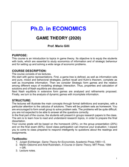 Ph.D. in ECONOMICS GAME THEORY