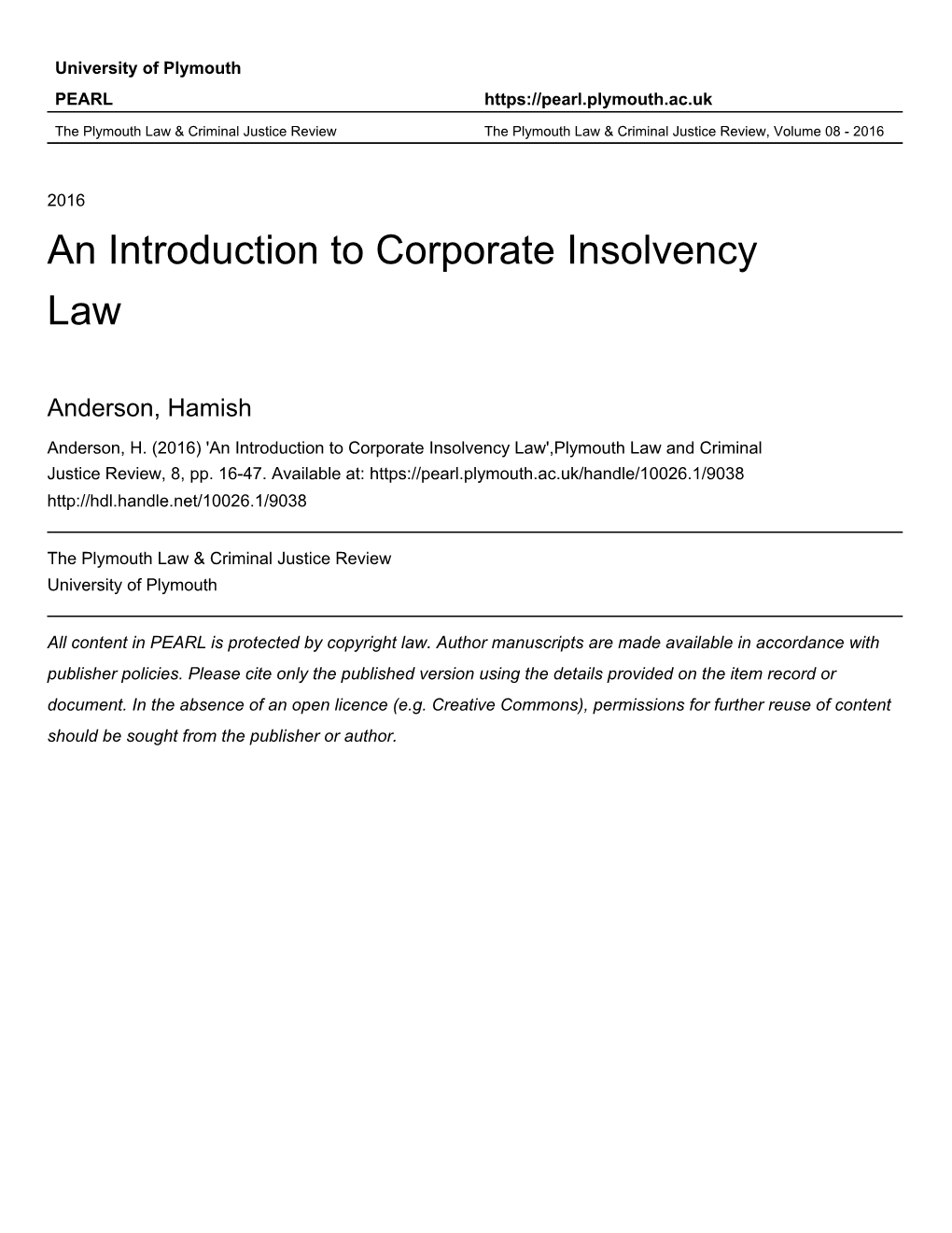 An Introduction to Corporate Insolvency Law