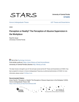 The Perception of Abusive Supervision in the Workplace