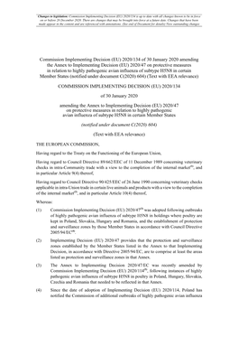 (EU) 2020/134 of 30 January 2020 Amending the Annex To