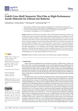 Cu&Si Core–Shell Nanowire Thin Film As High-Performance Anode