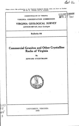 Commercial Granites and Other Crystalline Rocks of Virginia