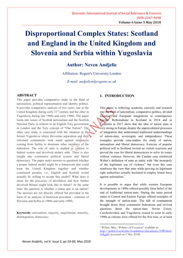 Disproportional Complex States: Scotland and England in the United Kingdom and Slovenia and Serbia Within Yugoslavia