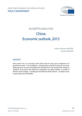 China: Economic Outlook, 2015