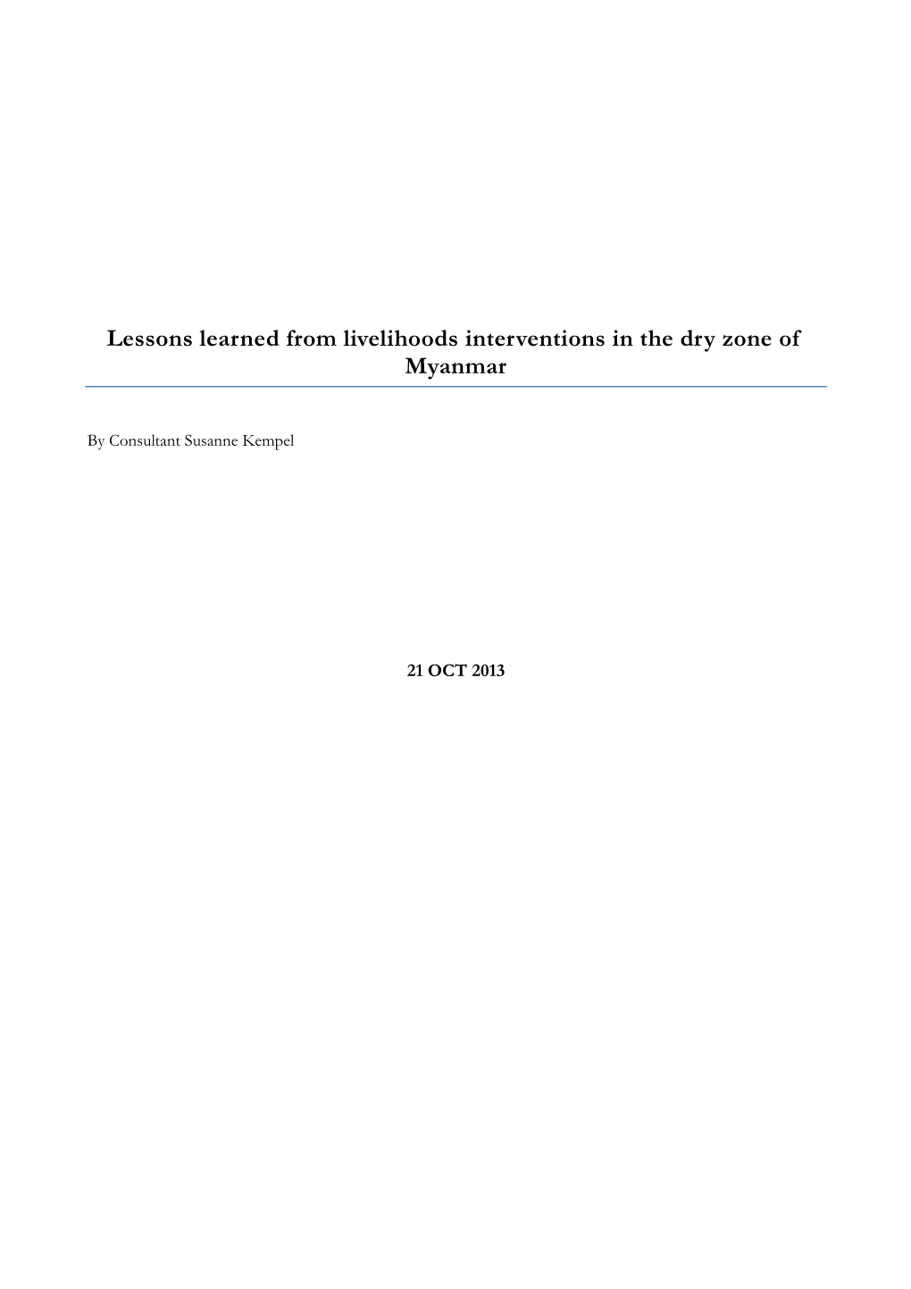 Lessons Learned from Livelihoods Interventions in the Dry Zone of Myanmar