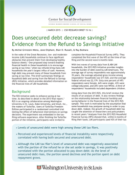 Does Unsecured Debt Decrease Savings? Evidence from the Refund to Savings Initiative by Michal Grinstein-Weiss, Jane Oliphant, Blair D