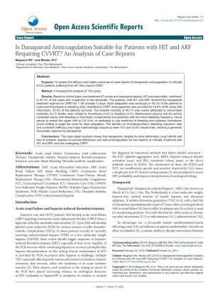 Is Danaparoid Anticoagulation Suitable for Patients with HIT and ARF Requiring CVVRT? an Analysis of Case Reports