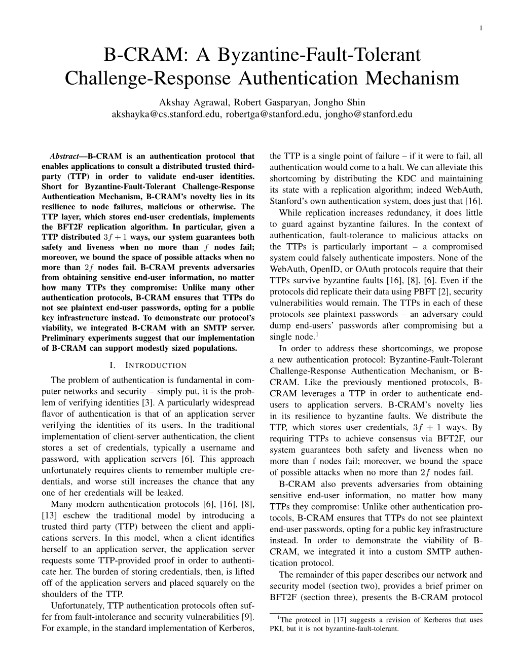 B-CRAM: a Byzantine-Fault-Tolerant Challenge-Response