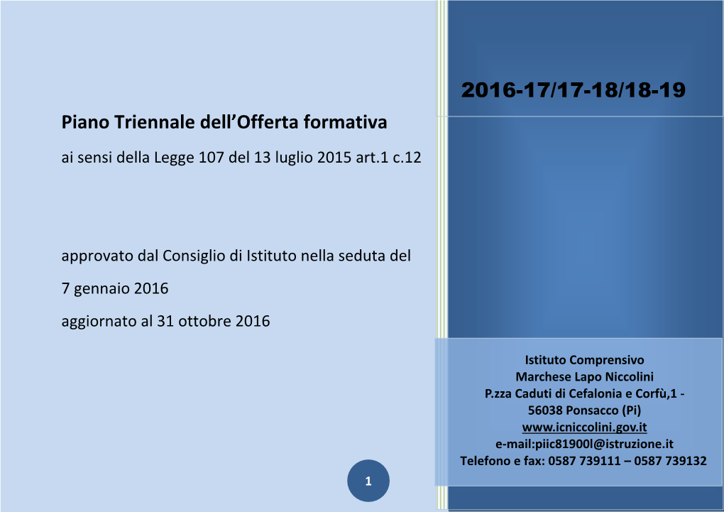 Piano Triennale Dell'offerta Formativa 2016-17/17-18/18-19