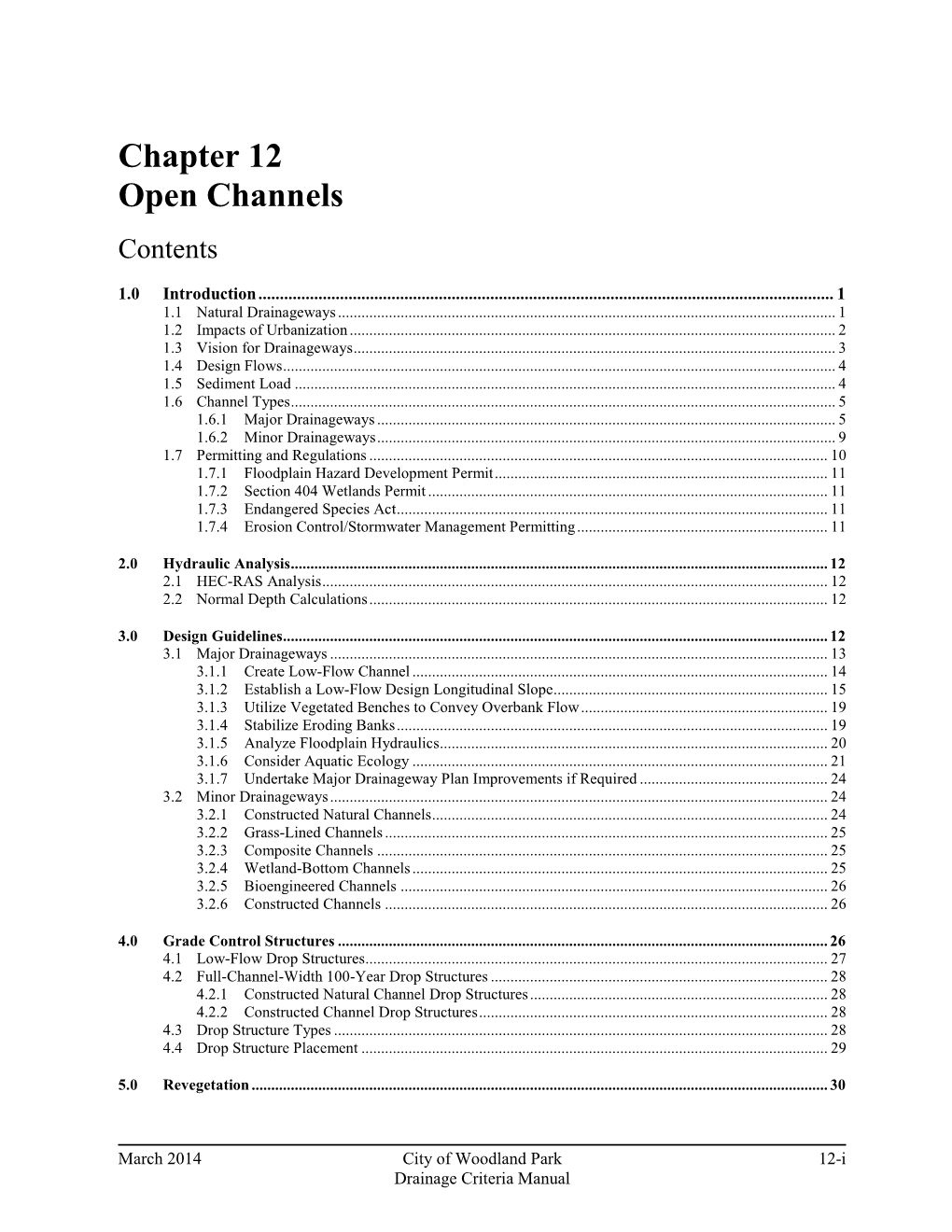 Chapter 12 Open Channels Contents