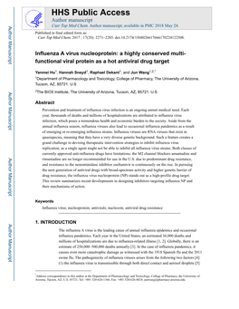 Influenza a Virus Nucleoprotein: a Highly Conserved Multi-Functional Viral Protein As a Hot Antiviral Drug Target