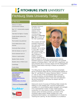 Fitchburg State University Today Newsletter for April 13 2015