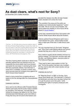 As Dust Clears, What's Next for Sony? 22 December 2014, Bymae Anderson