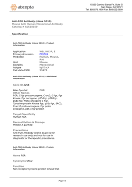 Anti-FGR Antibody (Clone 3G10) Mouse Anti Human Monoclonal Antibody Catalog # ALS18150