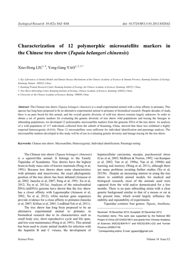 Characterization of 12 Polymorphic Microsatellite Markers in the Chinese Tree Shrew (Tupaia Belangeri Chinensis)