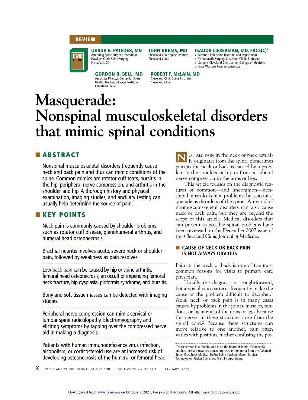 Nonspinal Musculoskeletal Disorders That Mimic Spinal Conditions