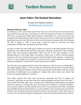 Janet Yellen: the Gradual Normalizer