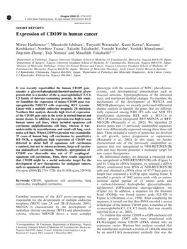 Expression of CD109 in Human Cancer