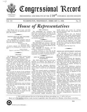 Congressional Record United States Th of America PROCEEDINGS and DEBATES of the 110 CONGRESS, SECOND SESSION