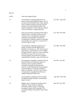 1 MS 359 A2078 Joint Israel Appeal Project 1/1 Correspondence Regarding Applications for Grants, Income and Expenditure Sheets