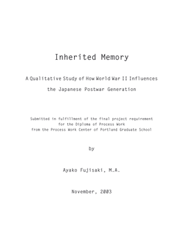 Inherited Memory: a Comparison of How World War II
