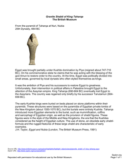 Granite Shabti of King Taharqa the British Museum from the Pyramid Of