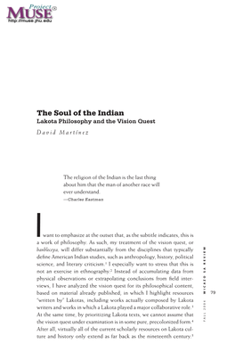 The Soul of the Indian Lakota Philosophy and the Vision Quest David Martínez