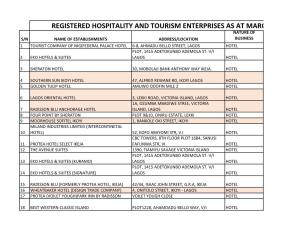 Registered Hospitality and Tourism Enterprises As At