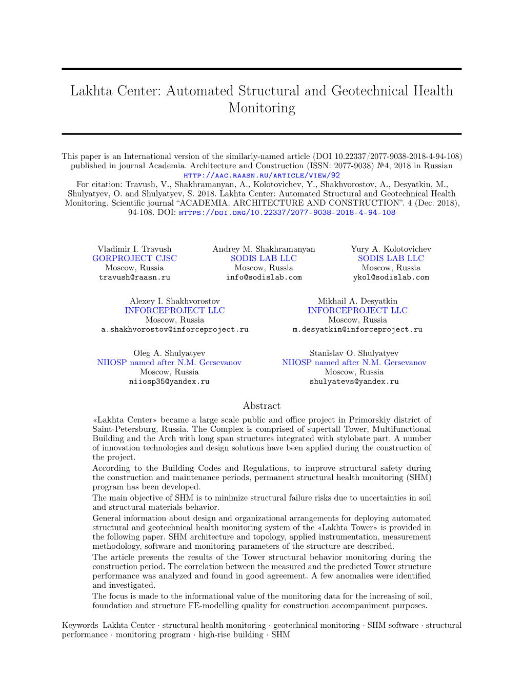 Lakhta Center: Automated Structural and Geotechnical Health Monitoring