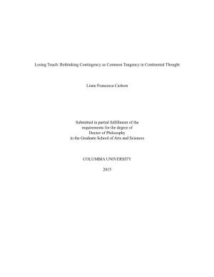 Losing Touch: Rethinking Contingency As Common Tangency in Continental Thought