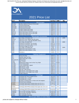 C&A Scientific 2021 Price List